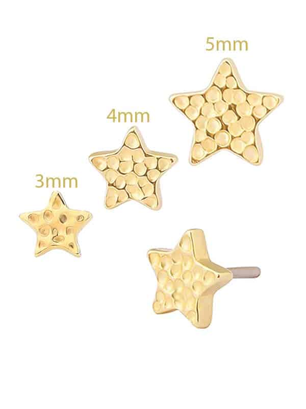 Hammered Star Push-In Stud Earring, 14k Yellow Gold