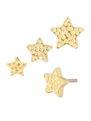 Hammered Star Push-In Stud Earring, 14k Yellow Gold