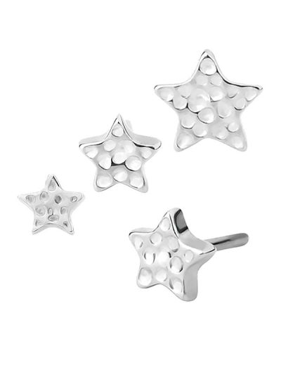 Hammered Star Push-In Stud Earring, 14k White Gold