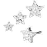 Hammered Star Push-In Stud Earring, 14k White Gold