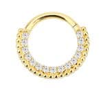 Pave Beaded Daith Clicker Earring, 14k Yellow Gold, 8-9mm