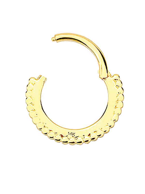 Pave Beaded Daith Clicker Earring, 14k Yellow Gold, 8-9mm