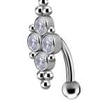 Beaded Quad Gem Reverse Belly Bar, Medium, Titanium