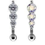 3-Gem Reverse Belly Bar, Medium, Titanium