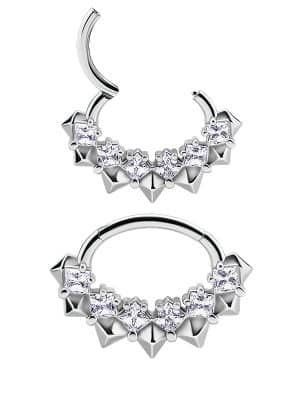 Spiked Square Pave Daith Clicker Earring, Cocr NF, 8mm Oval