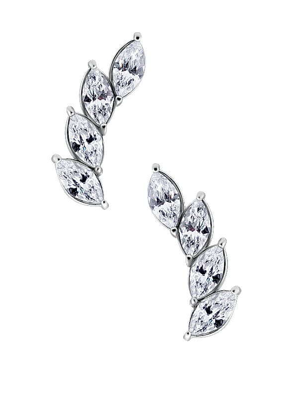 4-Marquise Curved Cluster Threaded Stud Earring, Steel