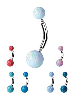 Double Created Opal Baby Belly Bar, Titanium