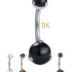 Prong Set Double Created Gemstone Belly Bar, Titanium