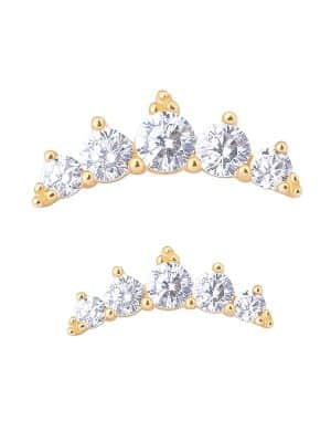 5-Gem Cluster Tiara Threaded / Push-In Stud Earring, 14k Yellow Gold