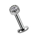Scalloped Gem Push-In Stud Earring, 18k White Gold