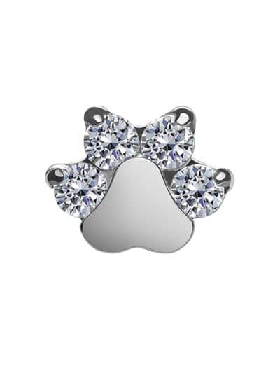 CZ Paw Print Push-In Stud Earring, Titanium