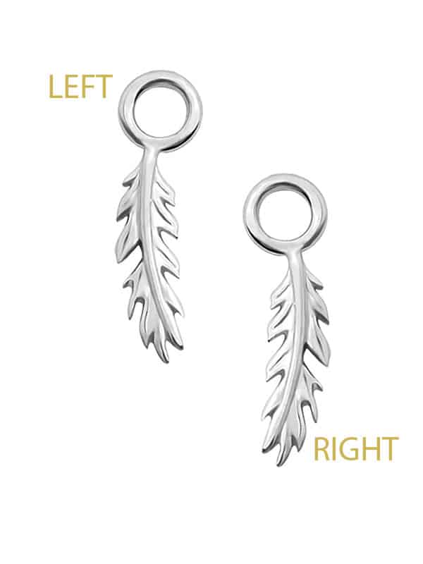 Delicate Feather Charm for Clicker Hoop, 14k White Gold