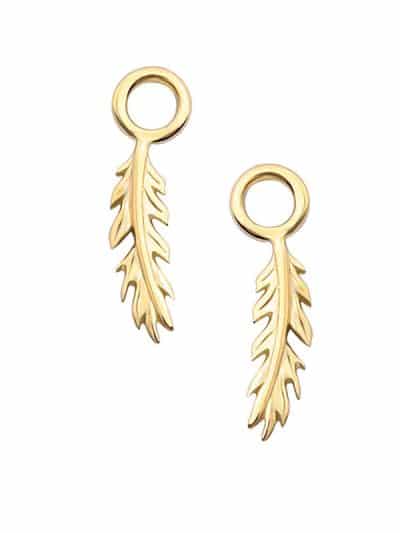 Delicate Feather Charm for Clicker Hoop, 14k Yellow Gold