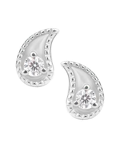 Paisley Gem Push-In Stud Earring, 14k White Gold