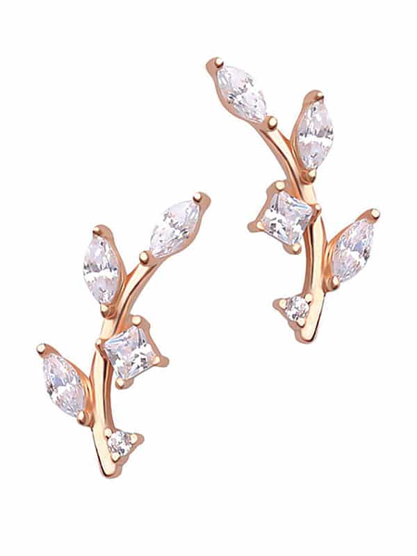 Pave Olive Branch Threaded Stud Earring, 14k Rose Gold