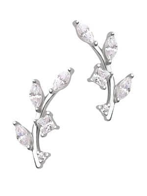 Pave Olive Branch Threaded Stud Earring, 14k White Gold
