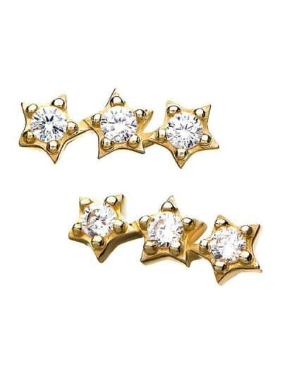 3-Star Cluster Push-In Stud Earring, 14k Yellow Gold