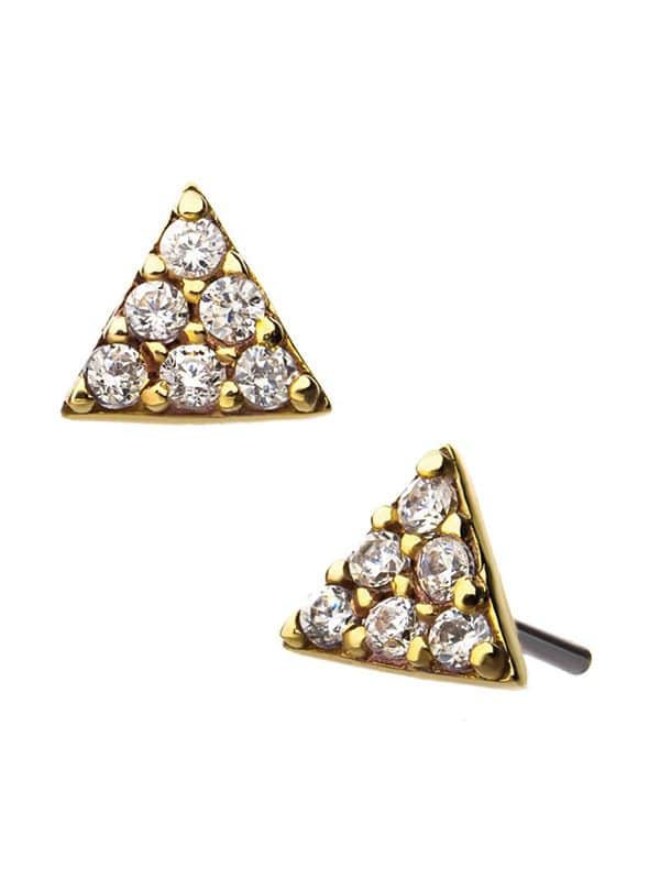 Pave Triangle Push-In Stud Earring, 14k Yellow Gold
