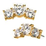 3-Gem Cluster Push-In Stud Earring, Large, 14k Yellow Gold