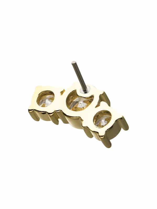 3-Gem Cluster Push-In Stud Earring, 14k Yellow Gold