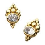 Beaded Gem Push-In Stud Earring, 14k Yellow Gold