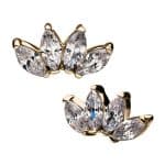 4-Marquise Fan Threaded Stud Earring Mini, 14k Yellow Gold
