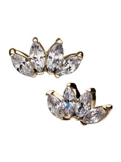 4-Marquise Cluster Threaded Stud Earring, 14k Yellow Gold