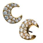 Large Pave Moon Push-In Stud Earring, 14k Yellow Gold