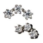 3-Gem Cluster Push-In Stud Earring, 14k White Gold