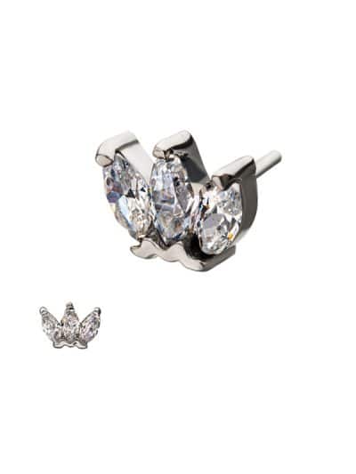 3-Marquise Push-In Stud Earring, 14k White Gold