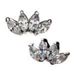 4-Marquise Fan Threaded Stud Earring Mini, 14k White Gold