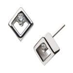 Diamond Shape Push-In Stud Earring, 14k White Gold
