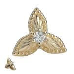 3 Petal Gem Flower Threaded Stud Earring, 14k Yellow Gold