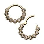 9-Gem Bezel Daith Clicker Earring, 14k Yellow Gold, 10mm