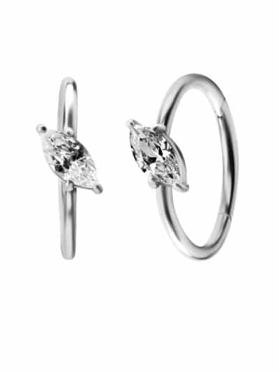 Single Marquise Clicker Earring, Angled, Conch Ring, Steel