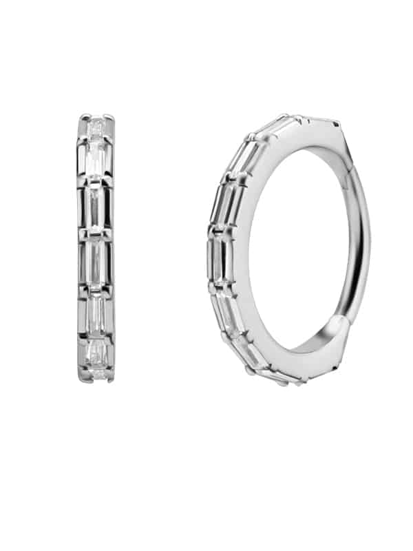 Baguette CZ Eternity Clicker Earring, Conch Ring, Steel