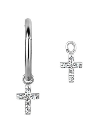 Pave Cross Charm for Clicker Hoop, Steel