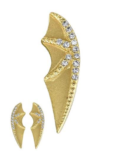 BVLA Bat Wing Double-Threaded Stud Earring, 14k Yellow Gold