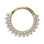 Double Pave Daith Clicker Earring, 14k Yellow Gold, 8mm-10mm