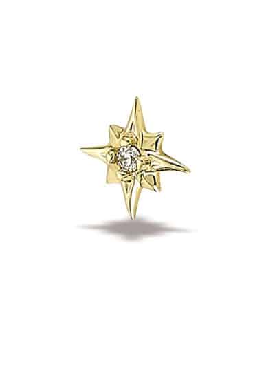 BodyGems Northern Star Threaded Stud Earring, 14k Yellow Gold