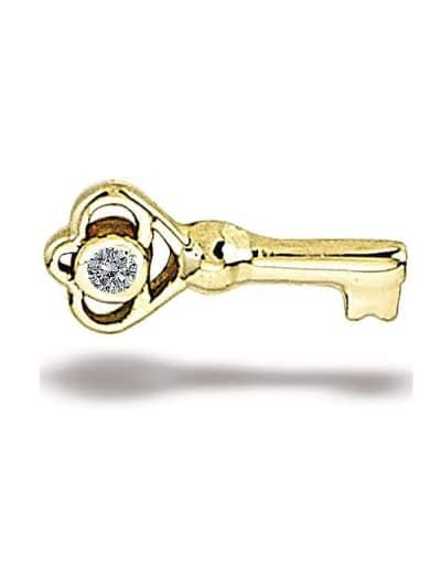 BodyGems Skeleton Key Push-In Stud Earring, 14k Yellow Gold