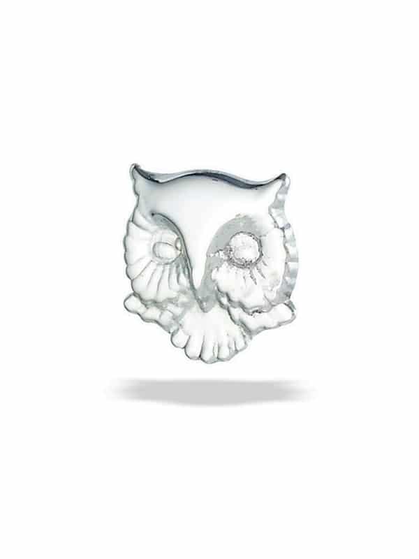BodyGems Owl Head Push-In Stud Earring, 14k White Gold