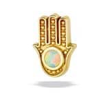 BodyGems Hamsa Threaded Stud Earring, White Opal, 14k Yellow Gold