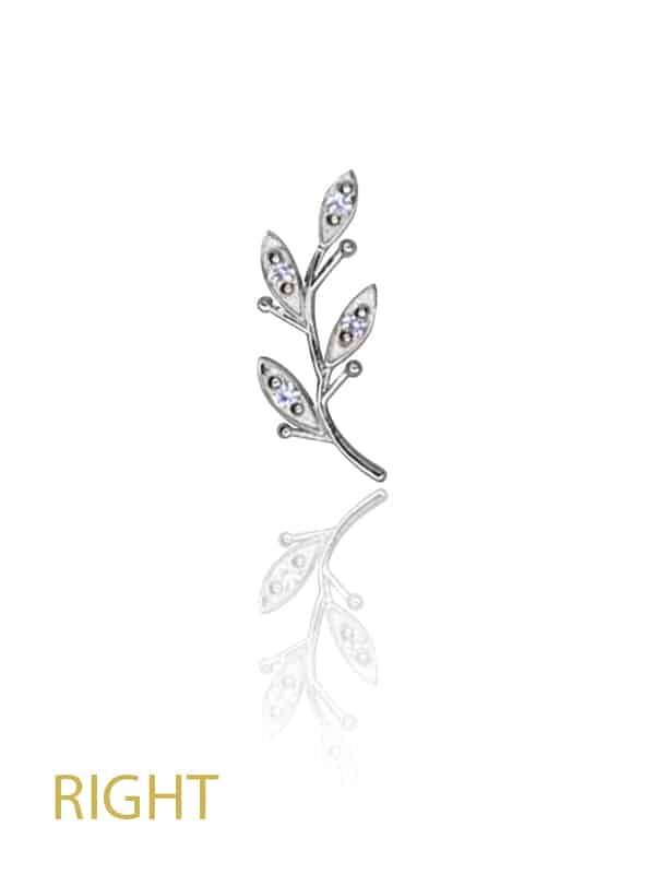 FoesJewelry Olive Branch Threaded Stud Earring, 14k White Gold