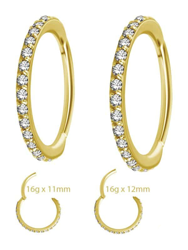 18k Yellow Gold Swarovski® Zirconia Pave Ring Clicker, 16g, Conch
