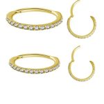Pave Ring Eternity Clicker Earring, 18ga, Medium, 18k Yellow Gold
