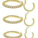 Pave Ring Eternity Clicker Earring, 16ga, Medium, 18k Yellow Gold