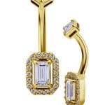 Octagon Step Cut Belly Bar, 18k Yellow Gold