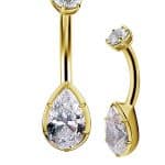 Pear Shape Belly Bar, 18k Yellow Gold