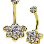 Flower Belly Bar, 18k Yellow Gold